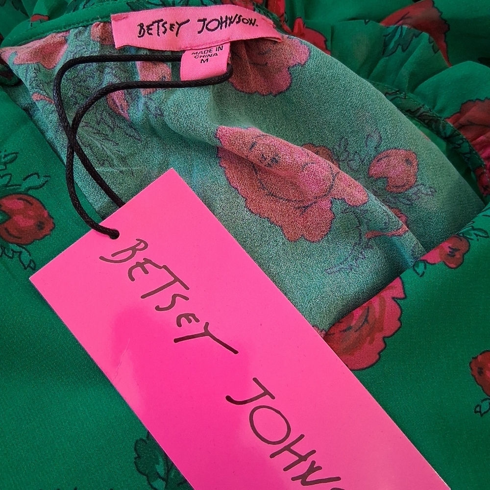 Betsey Johnson Green Maxi Dress with Red Floral Print - Picture 4 of 12